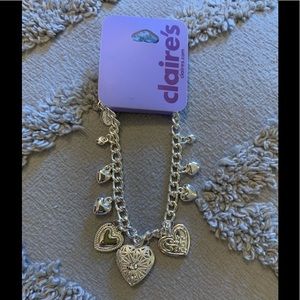 New Claire’s Silver Tone Heart Locket Bracelet Valentines